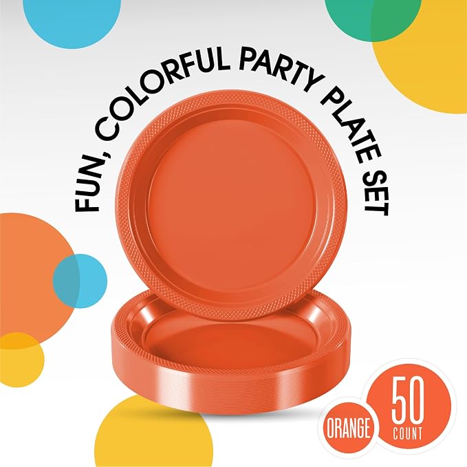 Exquisite Party Solids Orange Plastic Plates For Party Supplies 7" Orange Disposable Plates Heavy Duty 50 Pcs Plastic Dinnerware Sets Heavy Duty 350 GSM Disposable Dinnerware Set