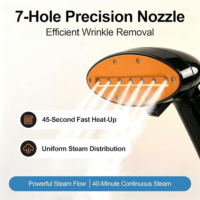 Professional Garment Steamer for Clothes, 2000W Powerful Steam Iron with 1.5L Water Tank, 40 Minutes Continuous Steam, Heavy Duty Clothes Steamer for Home, Commercial Use, Pearl Black