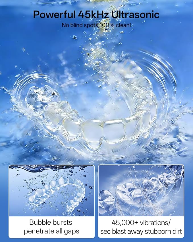 30W Ultrasonic Retainer Cleaner Machine,IPX7 Waterproof Dental Cleaning Pod,45kHz Denture Dome With UV Light,3 Modes, Digital Timer for Night Guard, Mouth Guard, Braces with 230ml Tank(Grey)