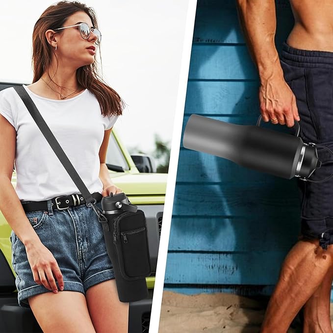 Insulated Water Bottle 32 OZ - with Straw & Pop-up Spout Lid, Keep Cold-48H Hot-12H, Stainless-Steel with handle for Women Men, Metal Flask Water Bottle Fits in Cup Holder