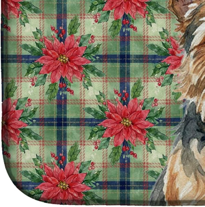 Caroline's Treasures Norwich Terrier Christmas PoinsettIas Dish Drying Mat Absorbent Dish Drying Mat Pad for Kitchen Counter Dish Drainer Mat for Countertop, 14 x 21", Multicolor