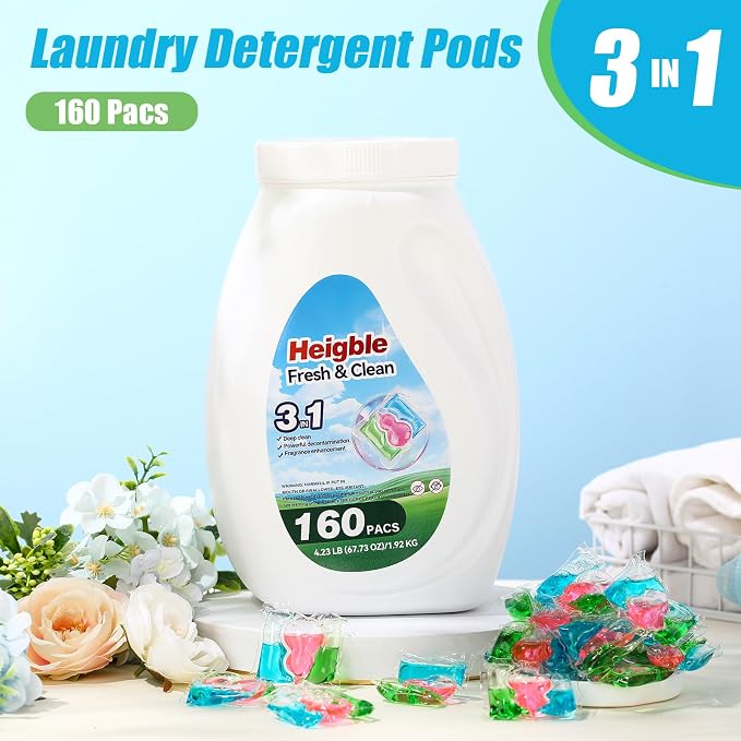 160 Count Laundry Detergent Pods Bulk 3 in 1 Washing Machine Detergent Pods Ultra Concentrated Tackles Tough Odors, Remover Powerful Decontamination, Fragrance Enhancement