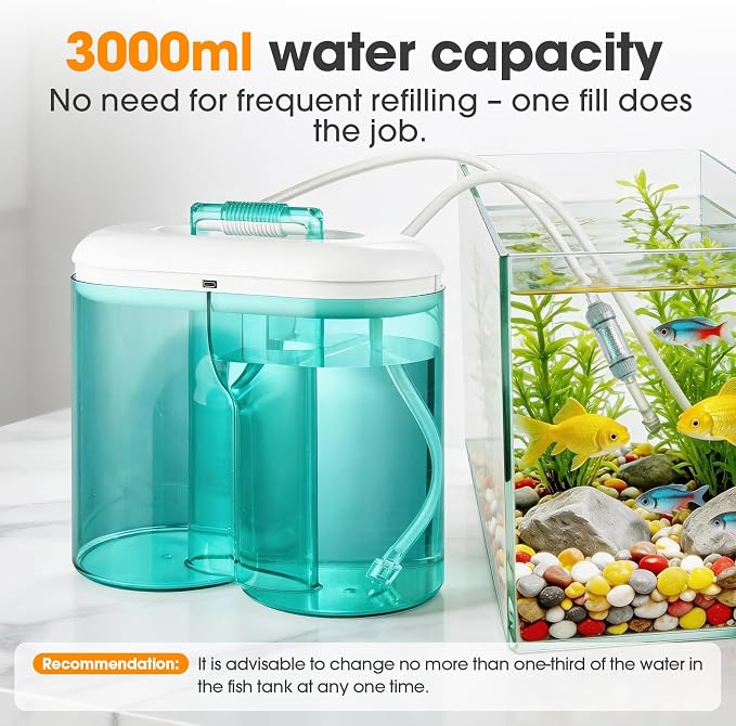 2000mah Rechargeable Aquarium Gravel Cleaner, Portable 3L Fully Automatic Fish Tank Cleaning Tools Synchronized Water Change Gravel Vacuum for Aquarium Water Filter