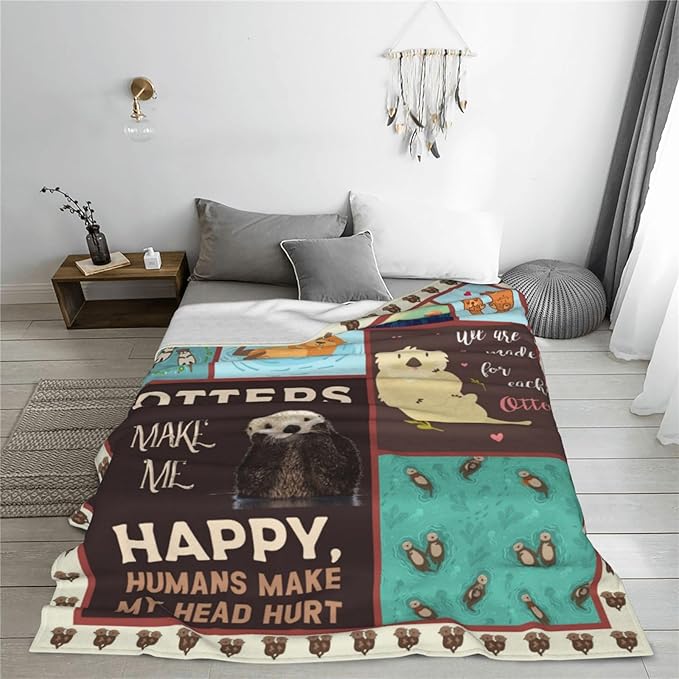 Sea Otter Decor Throw Blanket - Warm, Soft, Plush, Lightweight Fleece Flannel - Otter Stuff Blanket Gifts for Girls, Kids, Baby, Boys, Women, Men, Adults - 60"X80"
