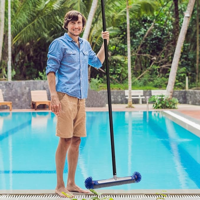 Poolvio Pool Skimmer Net, Pool Rake & Pool Round Brush (Blue)