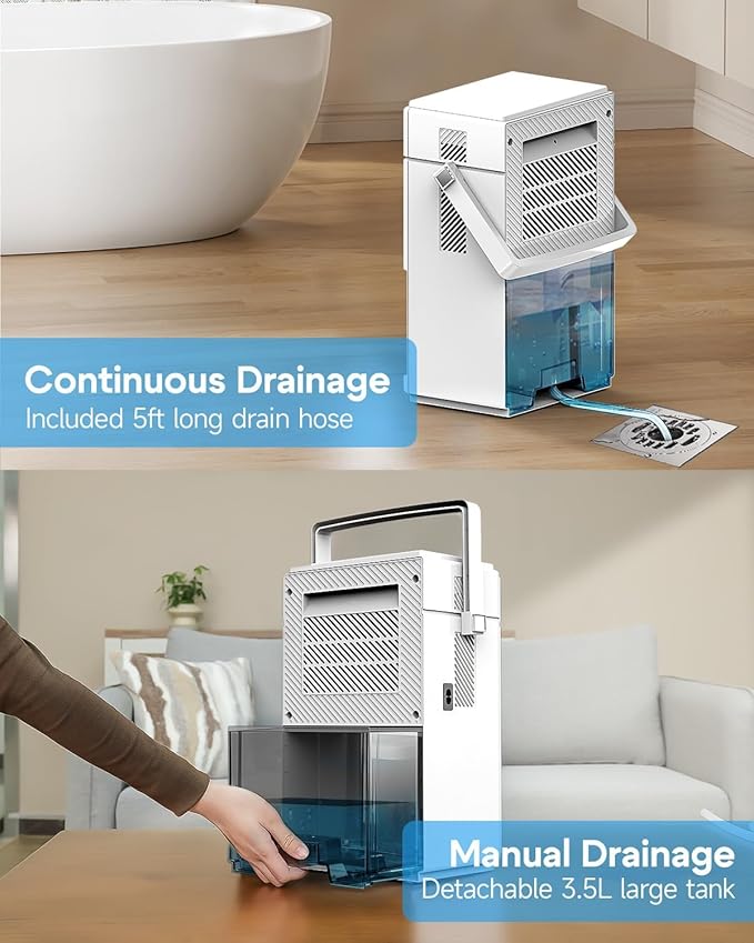 Lacidoll Small Dehumidifier with Drain Hose, Portable Dehumidifier for Bathroom, 118oz Dehumidifiers for Home 800 sq ft with 7 Colorful Light, Quiet Dehumidifiers for Bedroom RV Closet Basement,White