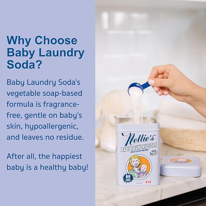 Nellie’s Baby Laundry Soda – Bulk Powdered Laundry Detergent for Infants’ Sensitive Skin – Fragrance-Free, Gentle, and Effective – 500 Loads - Made in Canada