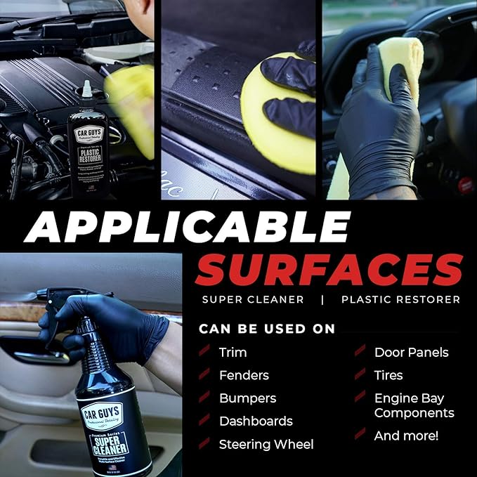 CarGuys Car Detailing Kit | Super Cleaner 18 Oz & Plastic Restorer 8 Oz: Works Best to Clean, Restore and Protect UV Faded Interior or Exterior Vinyl, Rubber, Trim, Tires, Dashboards, and Much More!