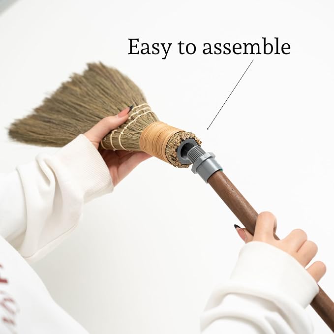 BMart Home Natural Whisk Sweeping Brownn Handle Broom - Vietnamese Straw Soft Broom for Cleaning Dustpan Indoor-Outdoor, Sofa, Car Hood, Decoration Items - 9.84'' Width, 29.75" Length