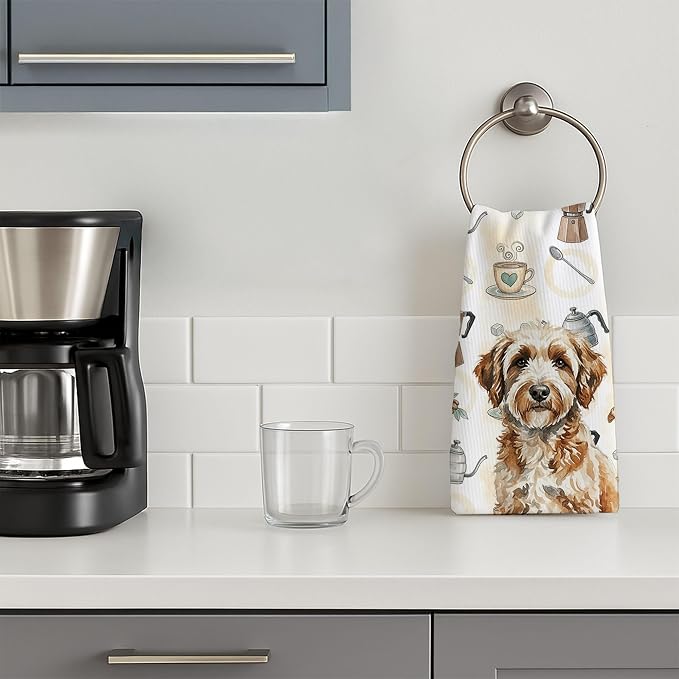 Caroline's Treasures Lagotto Romagnolo Coffee Bar Kitchen Towel Velour Plush Front and Cotton Loop Back Machine Washable