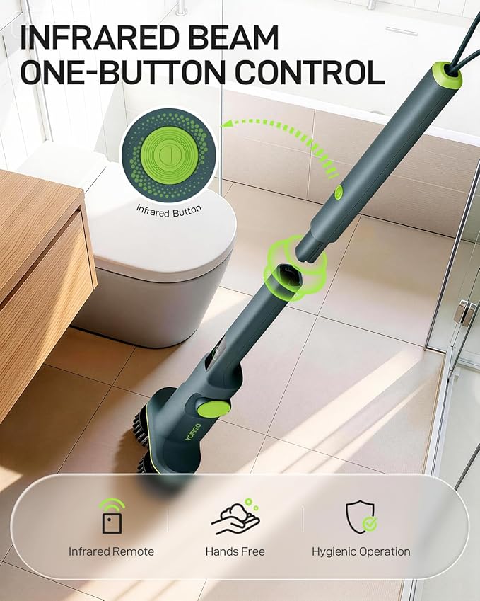 Electric Cleaning Brush, Dual Head Power Brush Scrubber with Infrared Control, 8-in-1 Cordless Power Scrubber for Bathroom & Shower, Electric Scrubber with Adjustable Handle for Bathtub, Tile, Floor