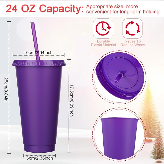 Honeydak 60 Pcs Tumbler with Straw and Lid Bulk Water Bottle Iced Coffee Travel Mug Cup Reusable Plastic Cups for Party Birthdays 24-27 oz (Solid Color)