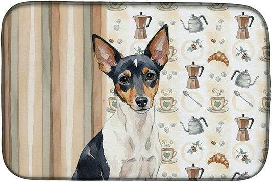 Caroline's Treasures Toy Fox Terrier Coffee Bar Dish Drying Mat Absorbent Dish Drying Mat Pad for Kitchen Counter Dish Drainer Mat for Countertop, 14 x 21", Multicolor