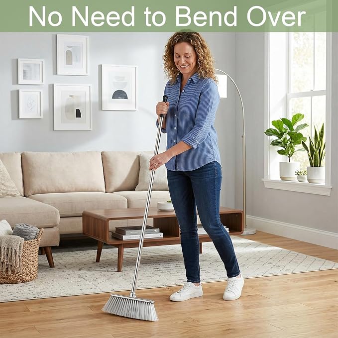 Indoor Soft Bristles Angle Sweeping Broom with Long Handle for Kitchen Hardwood Floor Cleaning
