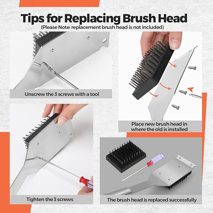 Nuogo 4 Pcs Grill Brush and Scraper 15.8'' Outdoor Stainless Steel Cleaning BBQ Accessories Grill Brush Ideal Gift for Men