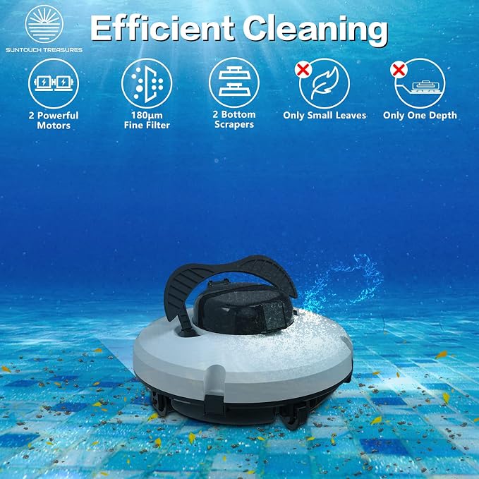 Cordless Robotic Pool Cleaner for Above Ground Pool - Automatic Swimming Pool Robot - 2-Motor Powerful Cleaning Vacuum Robots - Rechargeable Robotic Pool Cleaners for Inground Pools Up to 500 Sq.Ft.