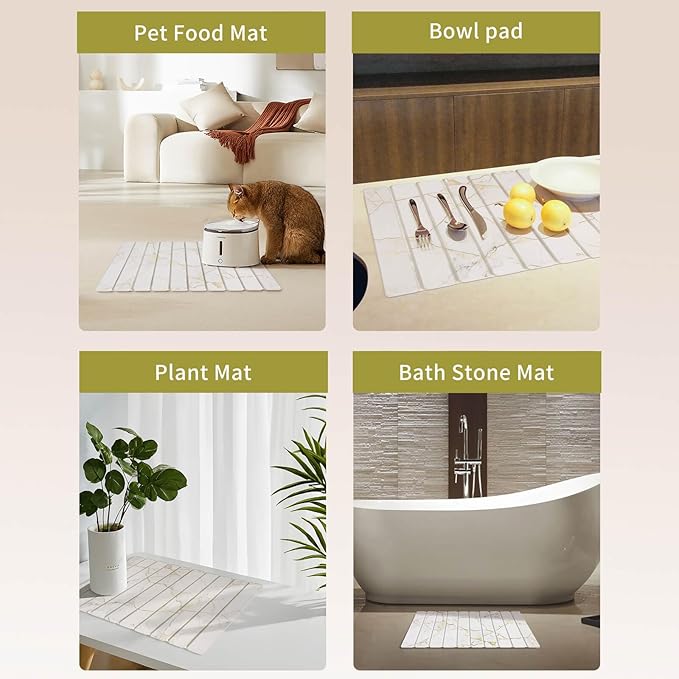 Stone Dish Drying Mat - Large Foldable Marbled Quick Drying Dish Mats With Stone Coasters Set of 4 Collapsible Ultra Absorbent Diatomaceous Earth Mats for Kitchen Counter Bathroom (White)