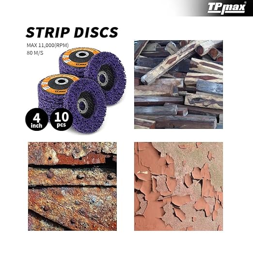 TPmax 4 inch Stripping Discs Rust Remover Discs Remove Paint and Oxidation 5/8 inch Arbor Clean Discs Poly Strip Disc Angle Grinding Wheel - 10 Pack(Purple)