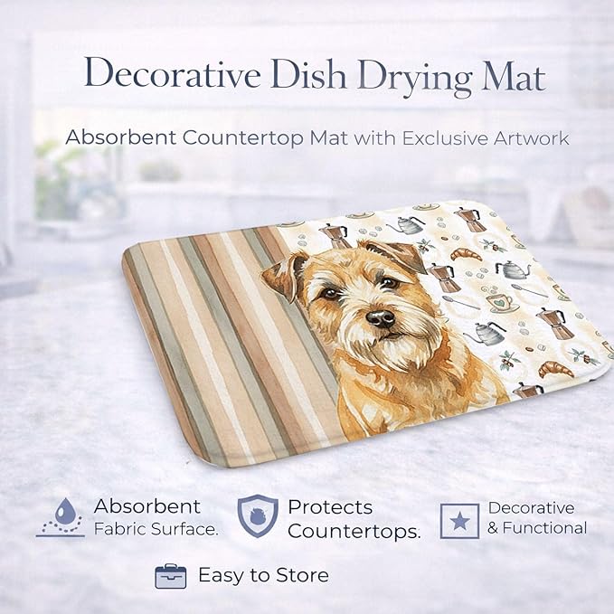 Caroline's Treasures Wheaten Border Terrier Coffee Bar Dish Drying Mat Absorbent Dish Drying Mat Pad for Kitchen Counter Dish Drainer Mat for Countertop, 14 x 21", Multicolor