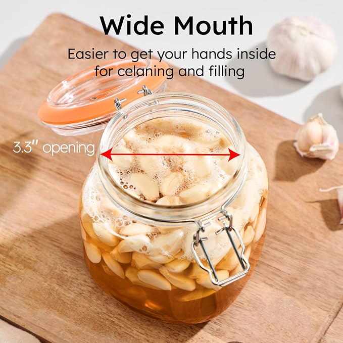 Jillmo 1 Liter Fermentation Jar, Square Glass Fermenting Kit with Weight for Making Sauerkraut, Hot Sauce, Mead, Cider and More, Pack of 2