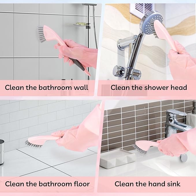 CALBEAU Toilet Brush, 2 Pack Toilet Scrubber Brush and Holder Set Bathroom Accessories, 14 Pcs Bathroom Cleaning Kit, Pink Toilet Bowl Brush and Holder with 5 Brush for Bathroom Bathtub Washbasin