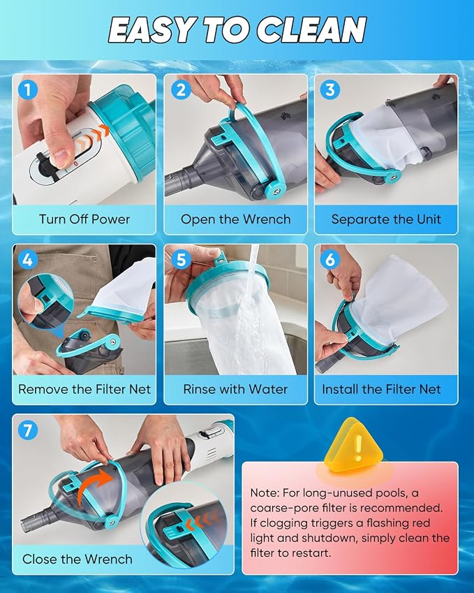 Saker Handheld Pool Vacuum for Above Ground Pool, Cordless Pool Cleaner with Telescopic Pole, 18.5 GPM Powerful Suction, 60-Min Runtime Rechargeable for Inground Pools, Spas, Hot Tubs