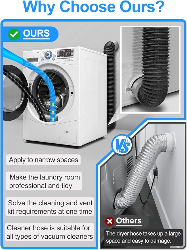 4" 8feet Dryer Vent Hose and Cleaning Kit,Dryer Vent Cleaner Kit,Dryer Vacuum Hose Attachment with Dryer Lint Brush&Dryer Cleaning Hose,Dryer Duct Cleaning Kit,Dryer Lint Cleaner,Dryer Vent Kit