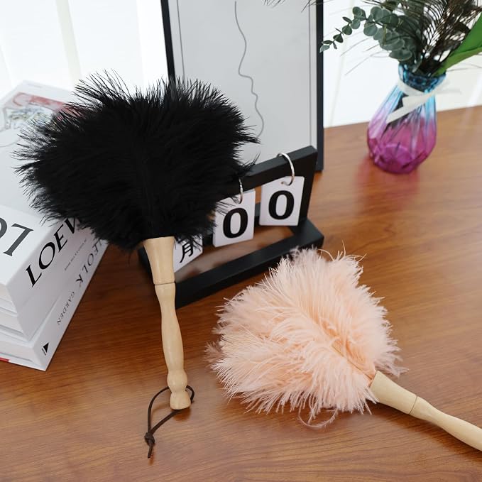 Ostrich Feather Duster 12 Inch Handheld Duster Supplies, Wooden Handle Feather Duster for Cleaning Keyboard Home Car Office (Black 2Pcs)