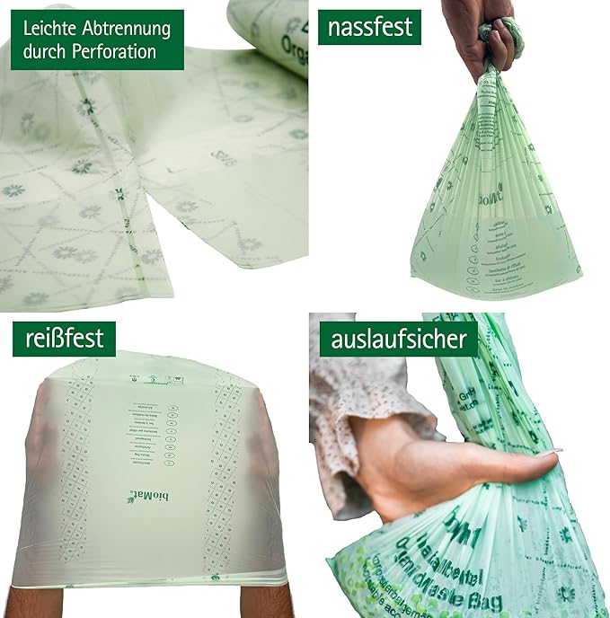 bioMat Compostable Trash Bags 4 Gallon, 50 Count, Small flat top Kitchen Food Scrap Bin Liners, BPI, CMA and OK Compost HOME certified, Meets the ASTM D6400 Standard