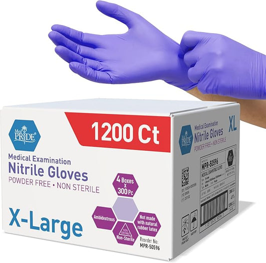MED PRIDE Nitrile Exam 1200 Count Gloves, Blue Disposable Exam Gloves, Powder-Free Latex-Free, Medical Grade