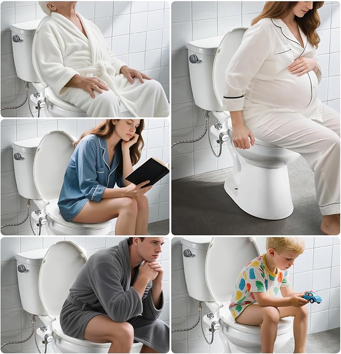 Non-Electric Bidet Attachment for Toilet Seat, Daul Clean Nozzles 3 Modes Adjustable Water Pressure Bidet Toilet Seat Attachment with Pressure Controls Feminine/Posterior Wash (TT17N)
