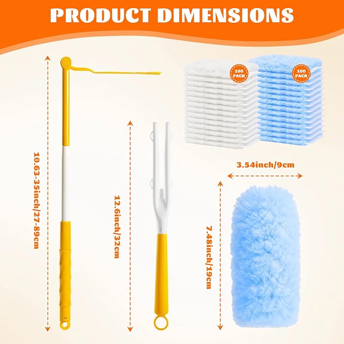 200 Pcs Disposable Dusters Refills Bulk Heavy Duty 360° Dusters Refill with 3ft Extended Handle and Short Handle, Multi Surface Replacement Duster Kit for Cleaning Ceiling Fan (Blue,White)