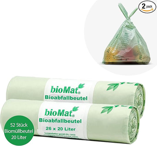 bioMat Compostable Trash Bags 4 Gallon, 50 Count, Small flat top Kitchen Food Scrap Bin Liners, BPI, CMA and OK Compost HOME certified, Meets the ASTM D6400 Standard