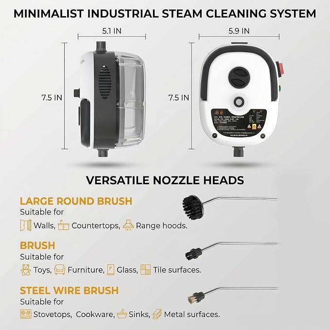 2500w Handheld High-Temperature Pressurized Steam Cleaner High Pressure Temperature Multi Purpose Heavy Duty Portable with Attachments for Car Engine Home Multi-surface 1000ml(White)