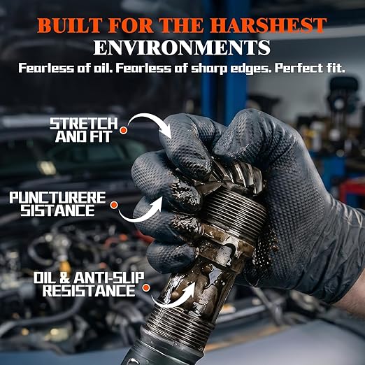 ANBOSON 10mil Nitrile-Gloves Disposable - Chemical-Resistant Rubber - Mechanic Gloves Heavy Duty, Latex Free, Diamond Grip (1000,Black Large)