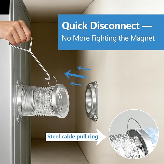 Magnetic Dryer Vent Coupling Connector Kit with Quick-Release Pull Ring – 4"x3.3ft Flexible Duct, 2 Clamps, Fast Cleaning Maintenance