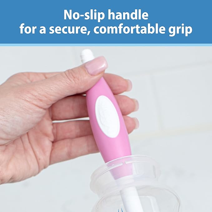 Dr. Brown's Soft Touch No Scratch Baby Bottle Cleaning Brush Nipple Cleaner with Stand and Storage Clip, BPA Free, Pink 1-Pack