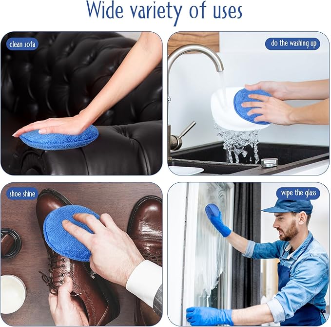 Tanlade 100 Pcs Car Detailing Microfiber Applicator Pad Wax Applicator Wash Microfiber Pads, 5 Inch Diameter (Blue)