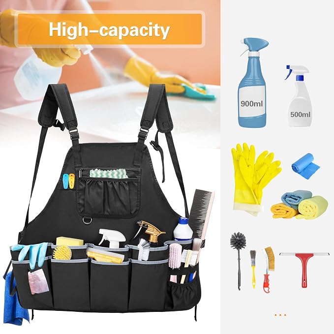 HODRANT Extra-Large Cleaning Caddy & Large Cleaning Apron, Gray Cleaning Supplies Organizer with Handle & House Cleaning Apron with Dual Shoulder Straps For Cleaning Tools Products Storage