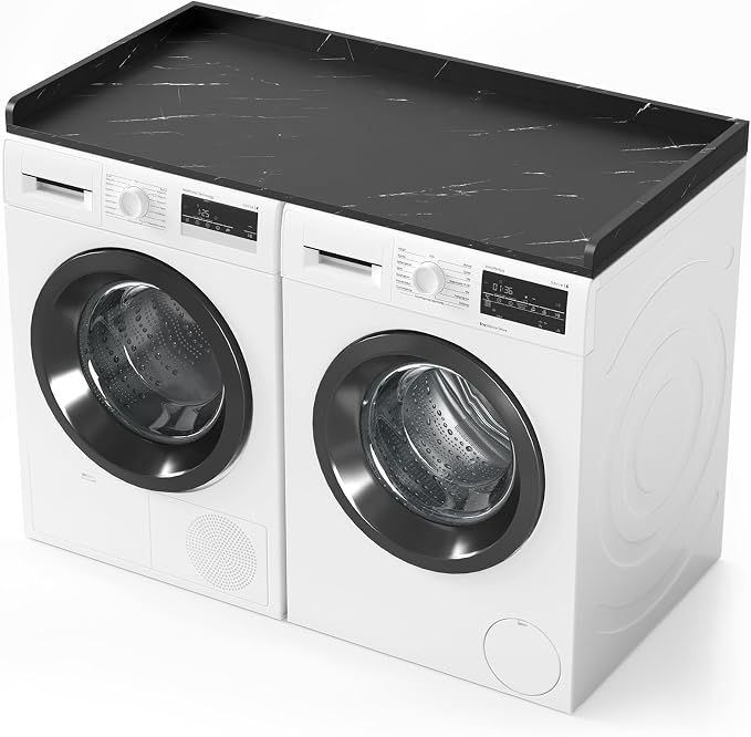 SpaceAid Washer Dryer Countertop, Laundry Wood Shelf Topper with Edge, 54" Width x 27.5" Depth Cover Guard Organizer for Washer and Dryer Laundry Hamper Counter Storage Organization (Black Marble)