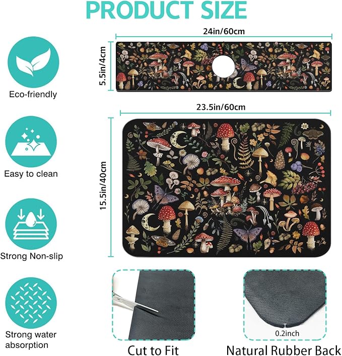 Dish Drying Mat for Kitchen Counter Matt, 2PCS 23"x15" Dish Drainer Mat & 24"x5.5" Sink Splash Guard, Super Absorbent Non-slip Rubber Backed
