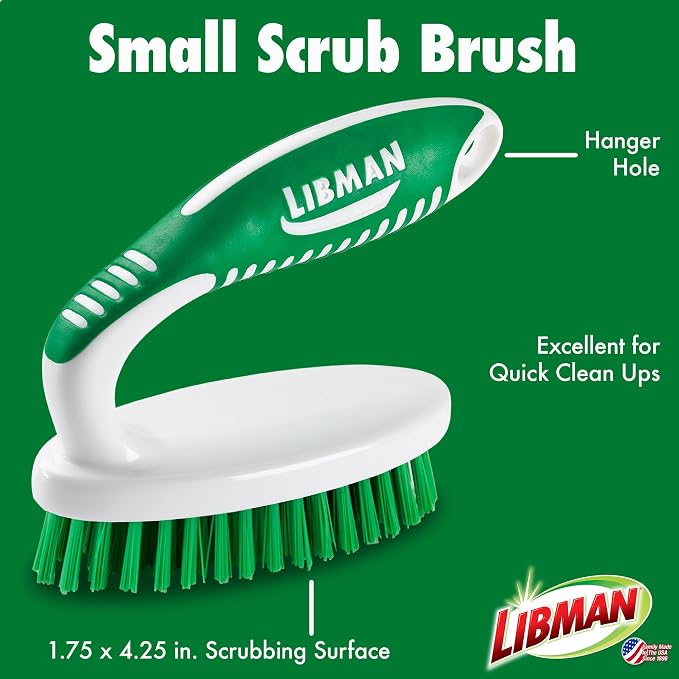 Libman Scrub Brush Kit with 3 Durable Brushes - Tile, Grout, Bathroom, Kitchen + Green & White Cleaning Brush Kit, 3-Piece All-Purpose Set 2406