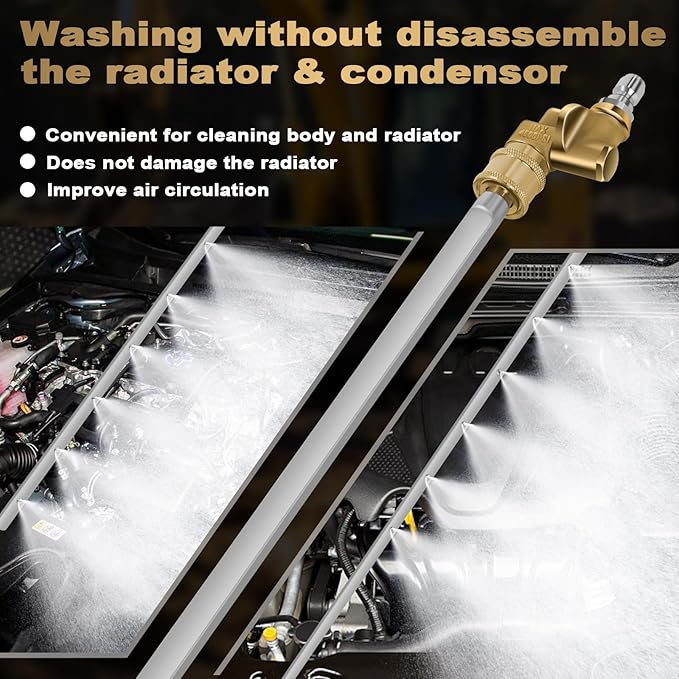 Gekufa 39'' Car Radiator Cleaning Wand, 25° Fan Nozzle Radiator Genie Water Air Cleaning Wands, High-Pressure Washer Radiator Wand with 1/4'' Quick Coupler