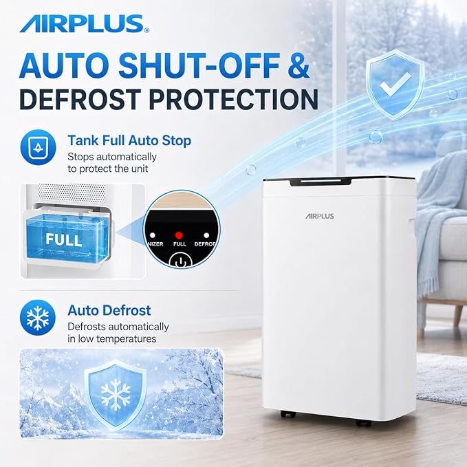 AIRPLUS 1600 Sq Ft Dehumidifier for Home and Basement, 30 Pint Portable Dehumidifiers with Drain Hose for Large Room, Quiet Sleep Mode Dehumidifier for Bedroom, RV De humidifier for Inside Camper