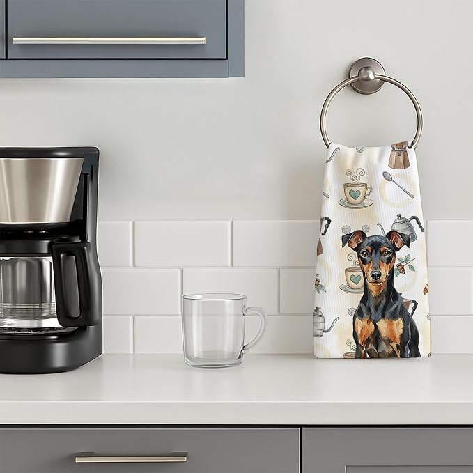 Caroline's Treasures Manchester Terrier Coffee Bar Kitchen Towel Velour Plush Front and Cotton Loop Back Machine Washable