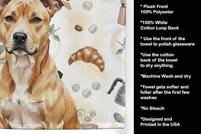 Caroline's Treasures Fawn American Staffordshire Terrier Coffee Bar Kitchen Towel Velour Plush Front and Cotton Loop Back Machine Washable