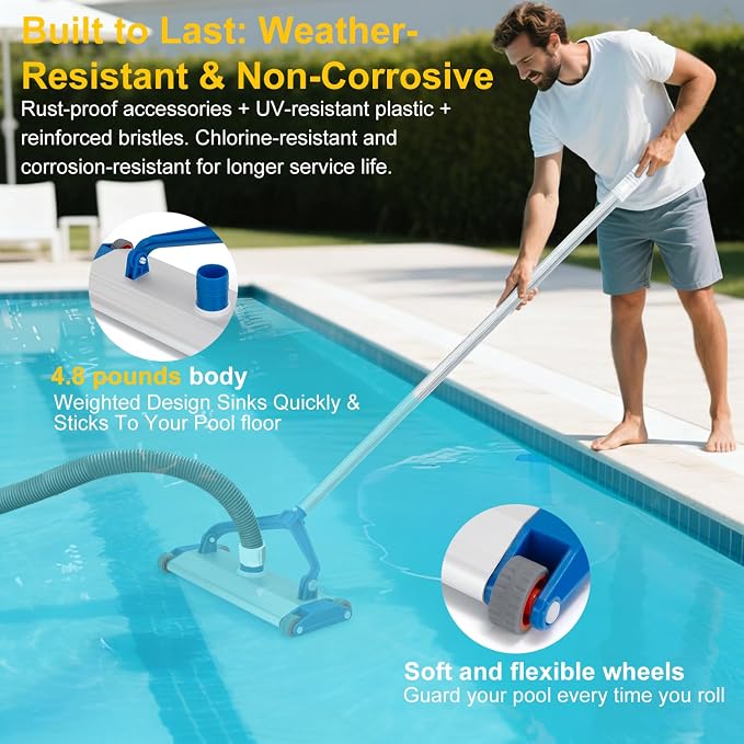 Heavy Duty Pool Vacuum Head, 13.5" Aluminum Body, Fit for 1.5" Hose, Weighted Pool Vac Cleaner for Deep Cleaning on All Surfaces for Inground Pools & Above Ground Pool, Vinyl Liner Floor, Step, Corner