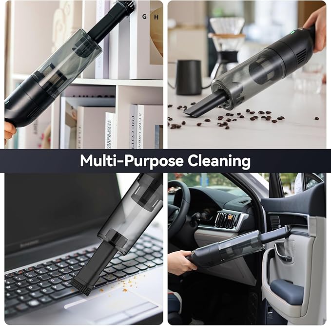 Handheld Vacuum Cordless, Rechargeable Car Vacuum Cleaner with 30 Mins Runtime, Mini Hand Vacuum with 10000 Pa Powerful Suction, Portable Hand Held Vacuum for Car Pet Hair Hardwood Floor Home (Dark)