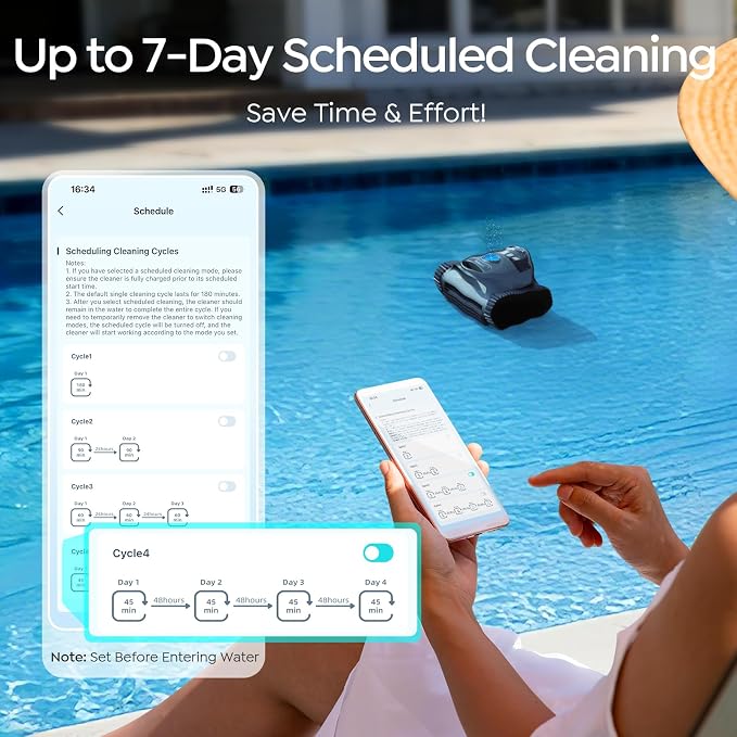 C1 Cordless Robotic Pool Cleaner with 180Mins, Wall Climbing & Waterline Cleaning, Long Runtime, Dual Layers, Automatic Pool Vacuum with APP, Multi Cleaning Modes and Paths, Transparent Slate Navy