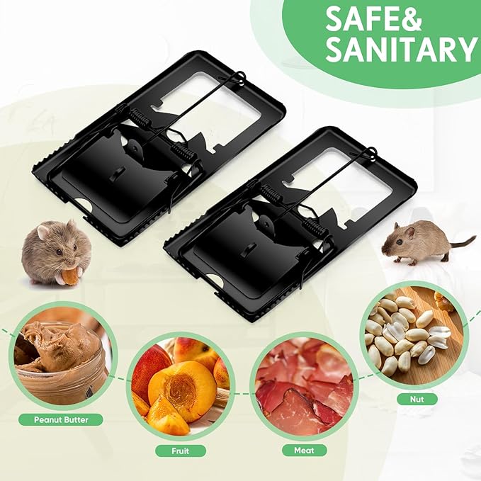 Qualirey 24 Pcs Classic Metal Rat Traps Reusable Mouse Trap Humane Effective Snap Rat Killer that Work for Indoor Outdoor Mice Voles and Small Rodents Control(Black)